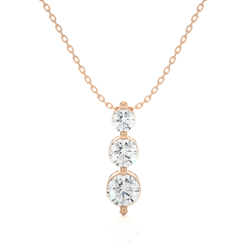 Dripping diamond solitaires pendant with chain  - Rose Gold