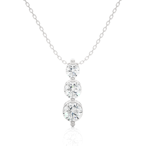 Dripping diamond solitaires pendant with chain  - White Gold