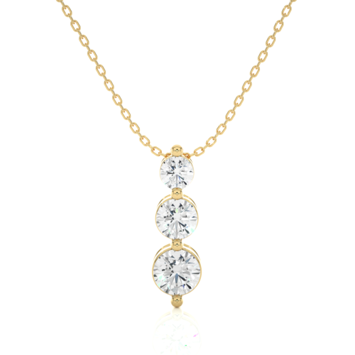 Dripping diamond solitaires pendant with chain  - Yellow Gold