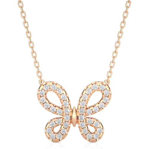 Cresent diamond pendant with chain  - Rose Gold