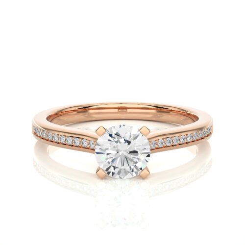 Soliatire Diamond ring on minimal diamond band - Rose Gold