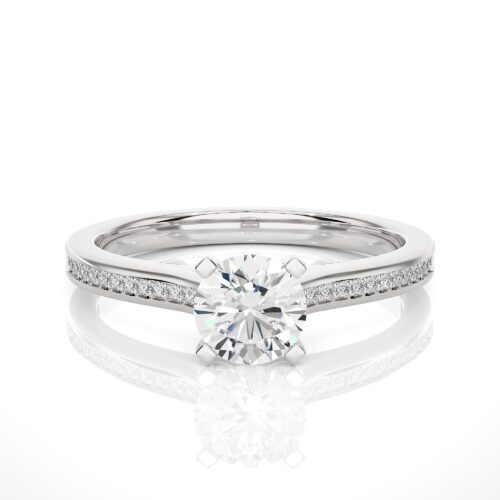 Soliatire Diamond ring on minimal diamond band - White Gold