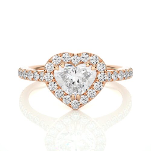 Amore diamond solitaire ring with halo and diamond band  - Rose Gold