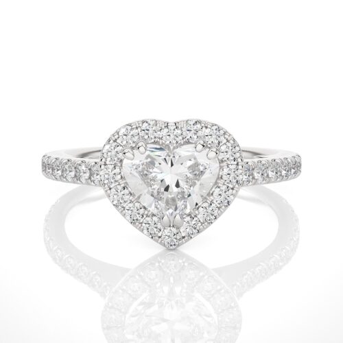 Amore diamond solitaire ring with halo and diamond band  - White Gold