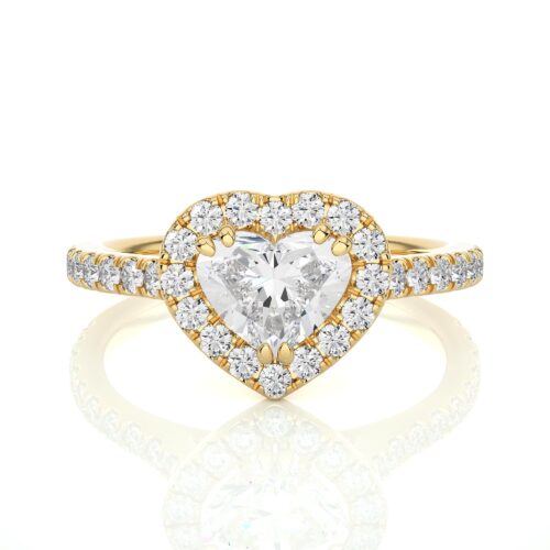 Amore diamond solitaire ring with halo and diamond band   - Yellow Gold