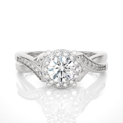 Solitaire diamond with twirl diamond band   - White Gold