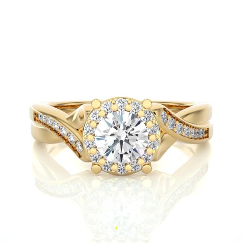 Solitaire diamond with twirl diamond band   - Yellow Gold