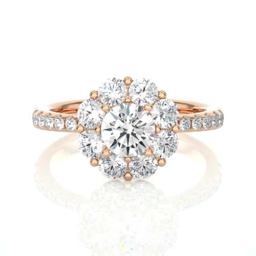 Solitaire diamond cluster with diamond band    - Rose Gold