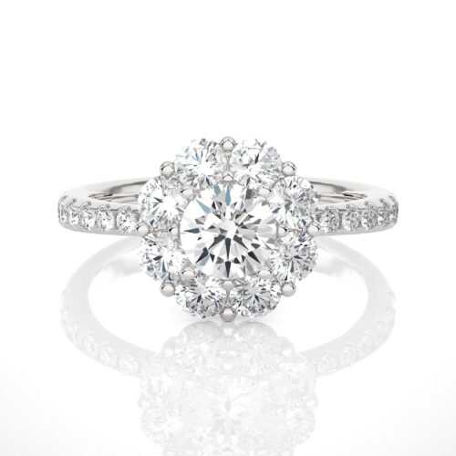Solitaire diamond cluster with diamond band   - White Gold
