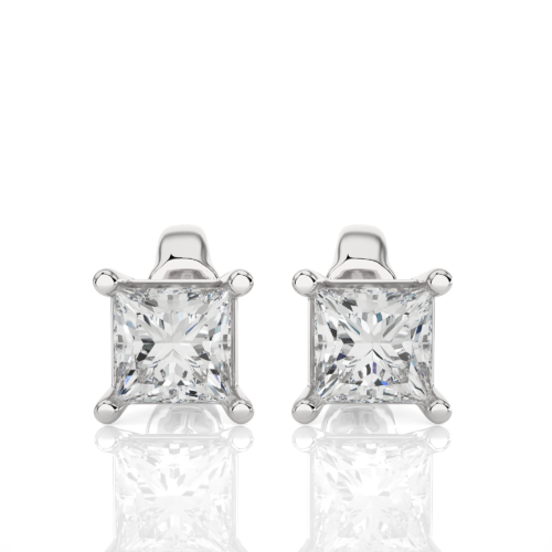 Princess cut solitaire earrings - White Gold