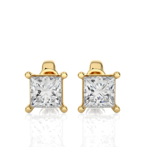 Princess cut solitaire earrings - Yellow Gold